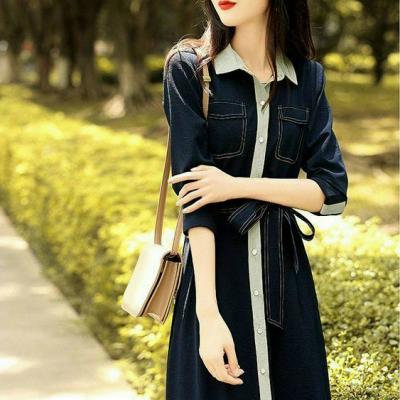 ĐẦM JEAN DENIM DÁNG XÒE PHỐI CỔ TAY LỠ - J.16